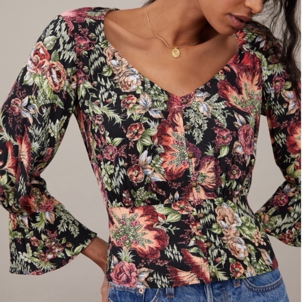 NWT Anthropologie Maeve Percie Floral Long Sleeve Button Down Blouse